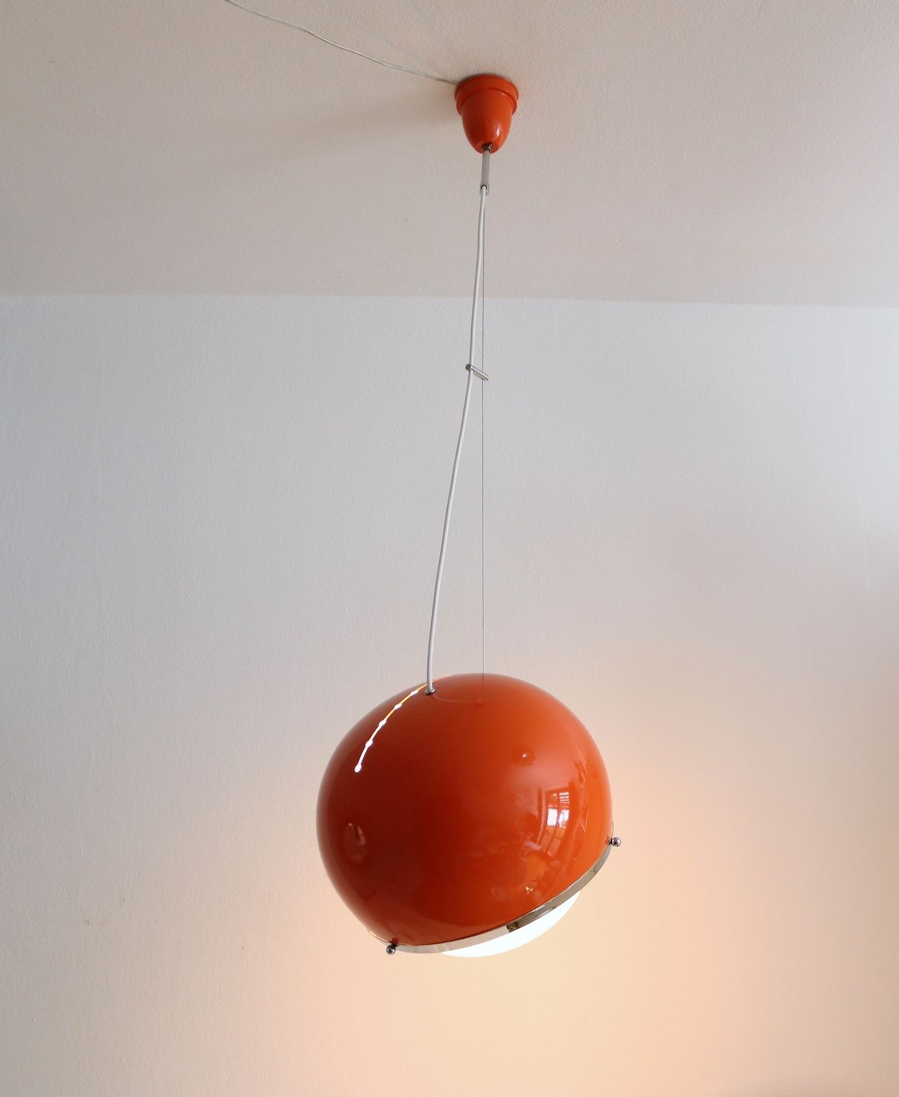 Italian Midcentury Pendant Lamp From The Space Age In Glass And Aluminium, 1960s photo 1300.0