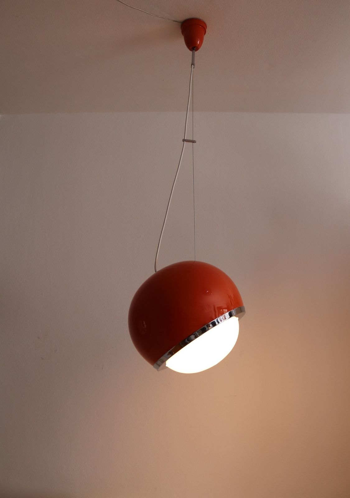 Italian Midcentury Pendant Lamp From The Space Age In Glass And Aluminium, 1960s photo vintage