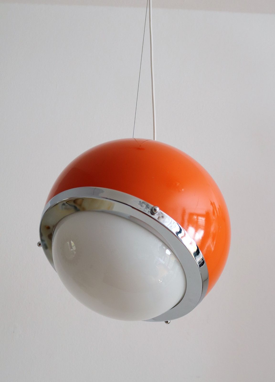 Italian Midcentury Pendant Lamp From The Space Age In Glass And Aluminium, 1960s