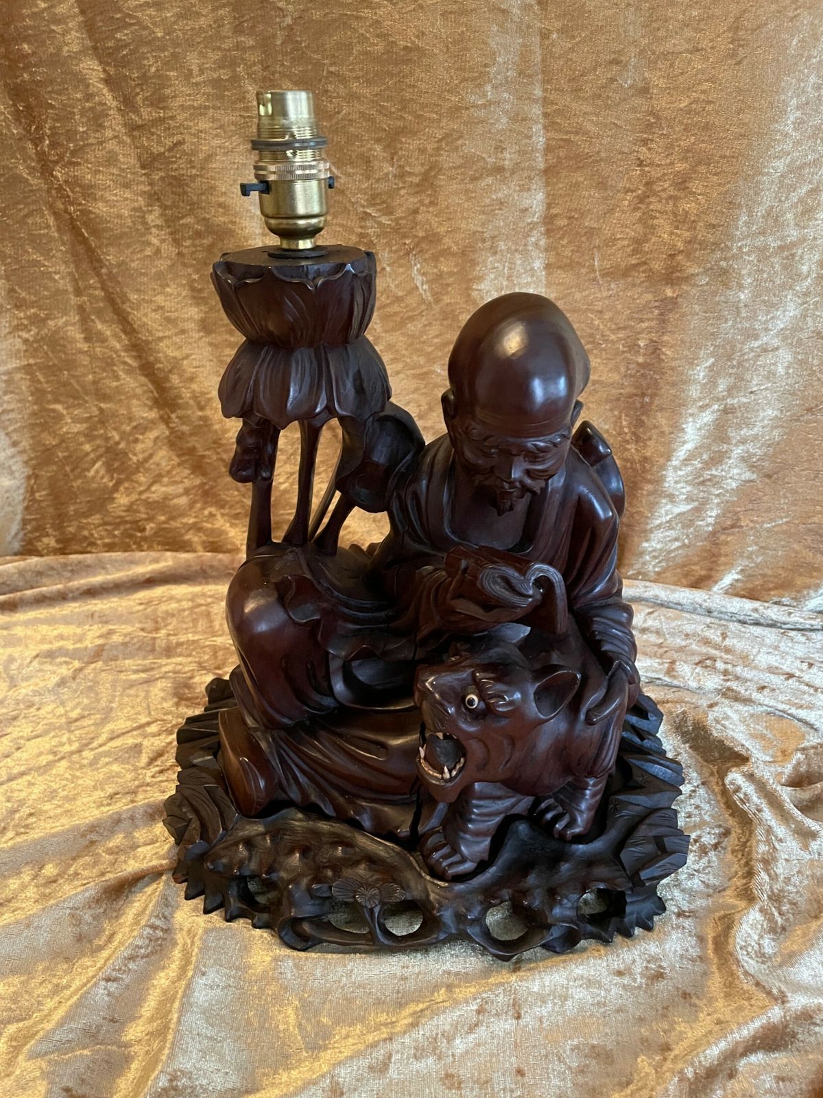 Antique Late. C19th Chinese Carved Root Wood Lamp photo furniture