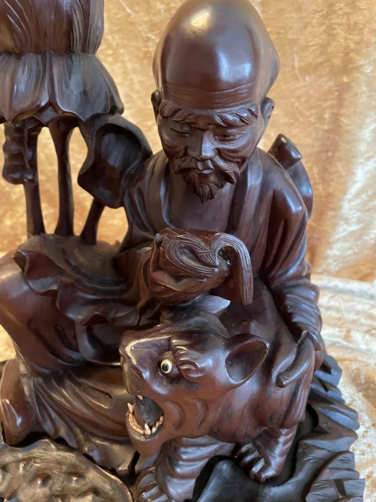 Antique Late. C19th Chinese Carved Root Wood Lamp photo for sale