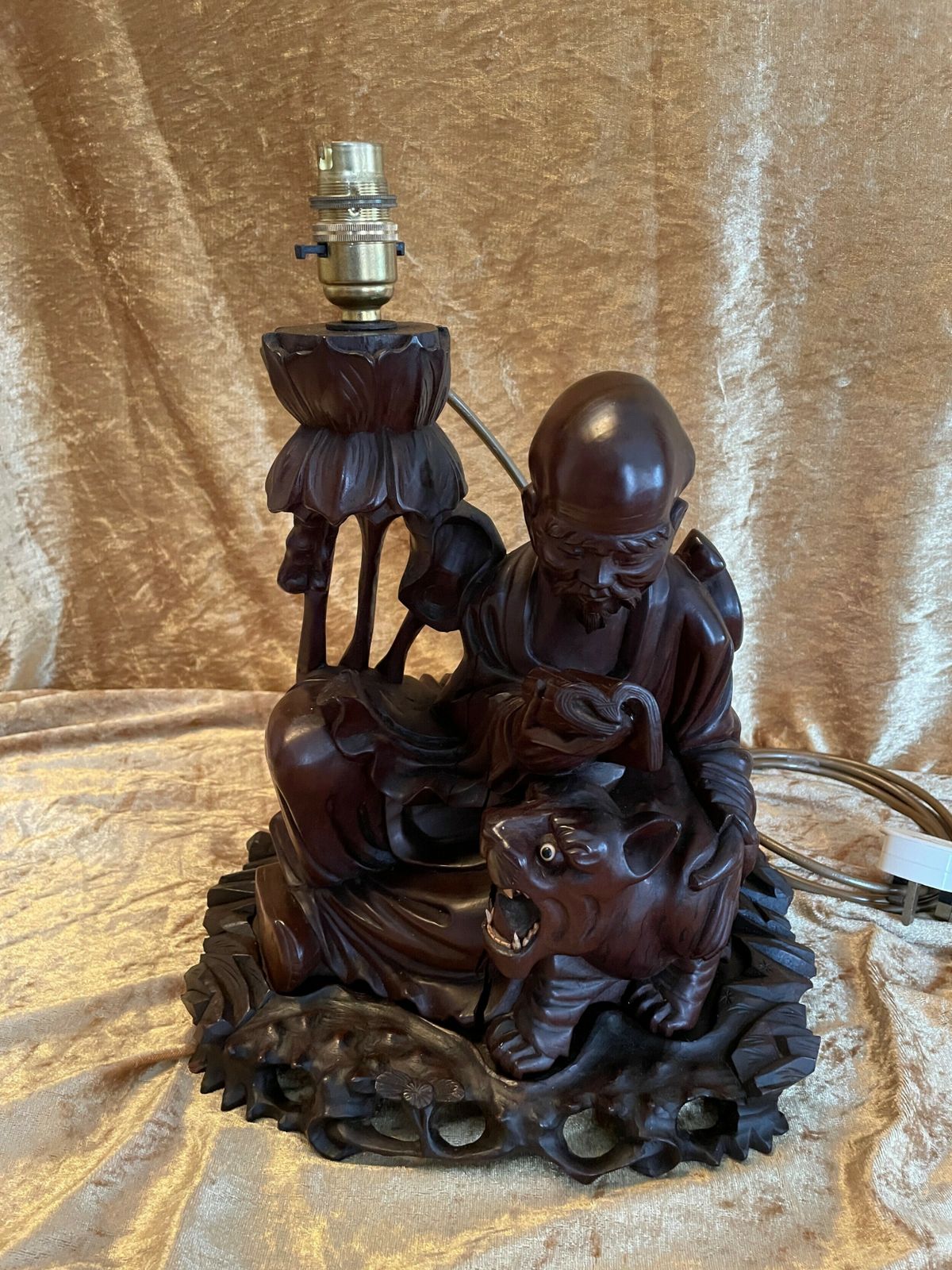 Antique Late. C19th Chinese Carved Root Wood Lamp photo buy