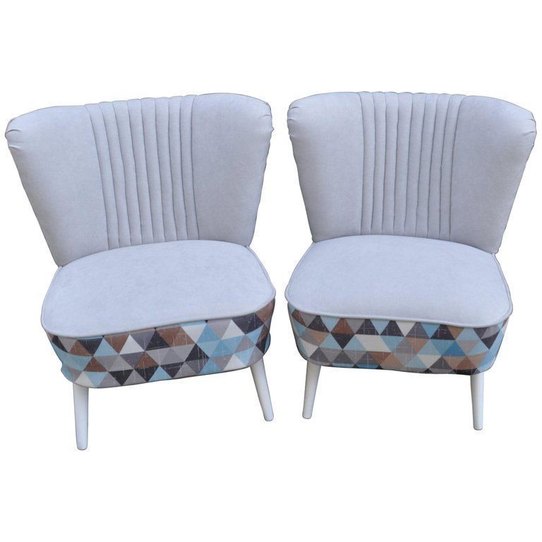 Pair Of Cocktail Chairs Gray And Geometric Shape Fabric