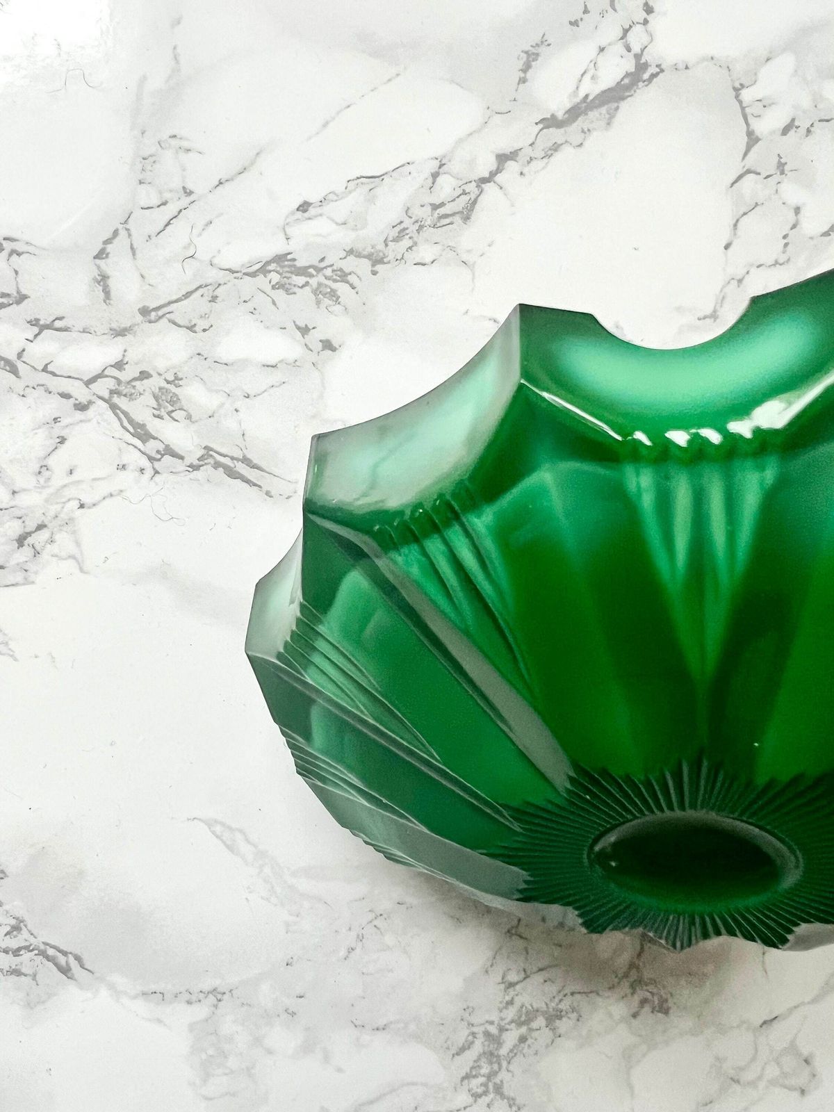Very Beautiful Old Ashtray In Green Molded Glass Imitating Malachite To Be Diverted photo Home Decor