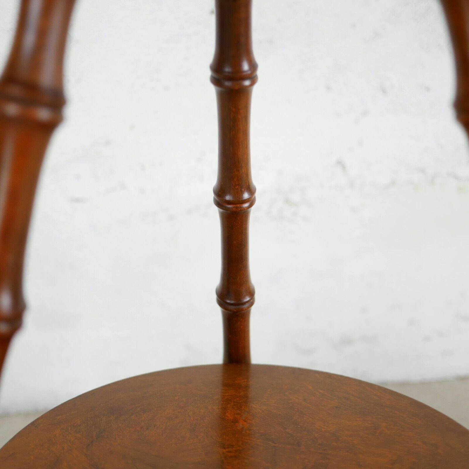 Furniture Antique Victorian Faux Bamboo Tripod Round Side Lamp Table Mustard Velvet photo