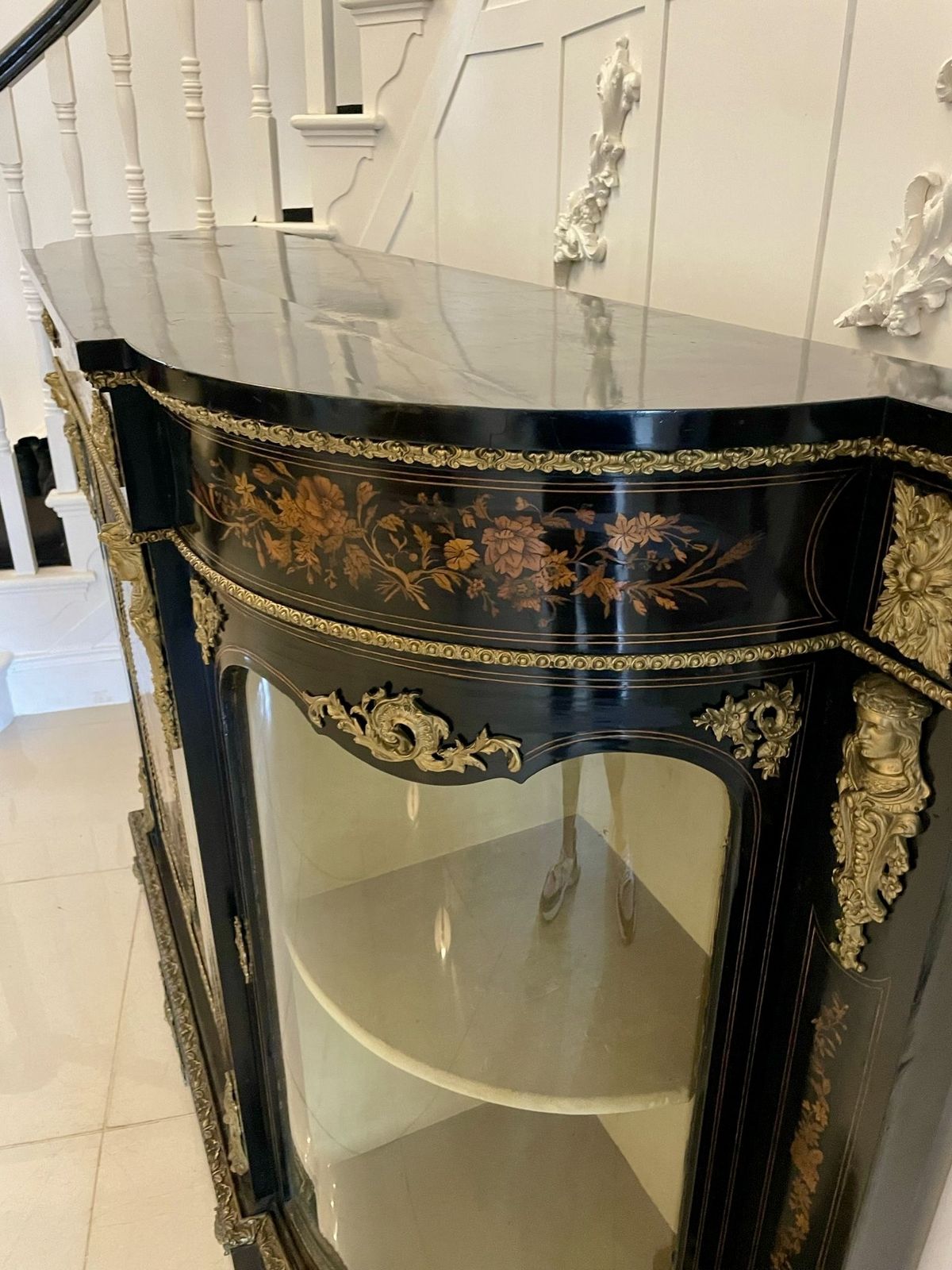 photo for sale Outstanding Quality Antique Ebonised And Inlaid Floral Marquetry Credenza