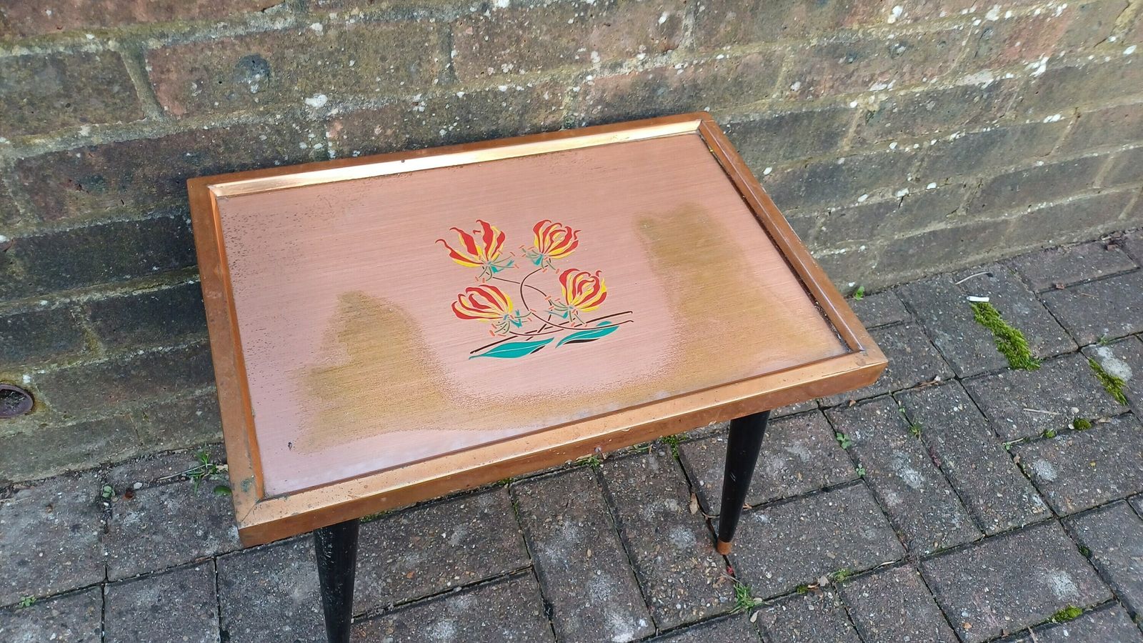 Retro Copper Coffee Side Table (Gift From Tobacco Research Board, Zimbabwe, Rhodesia, African Flowers, Fynbos) photo for sale