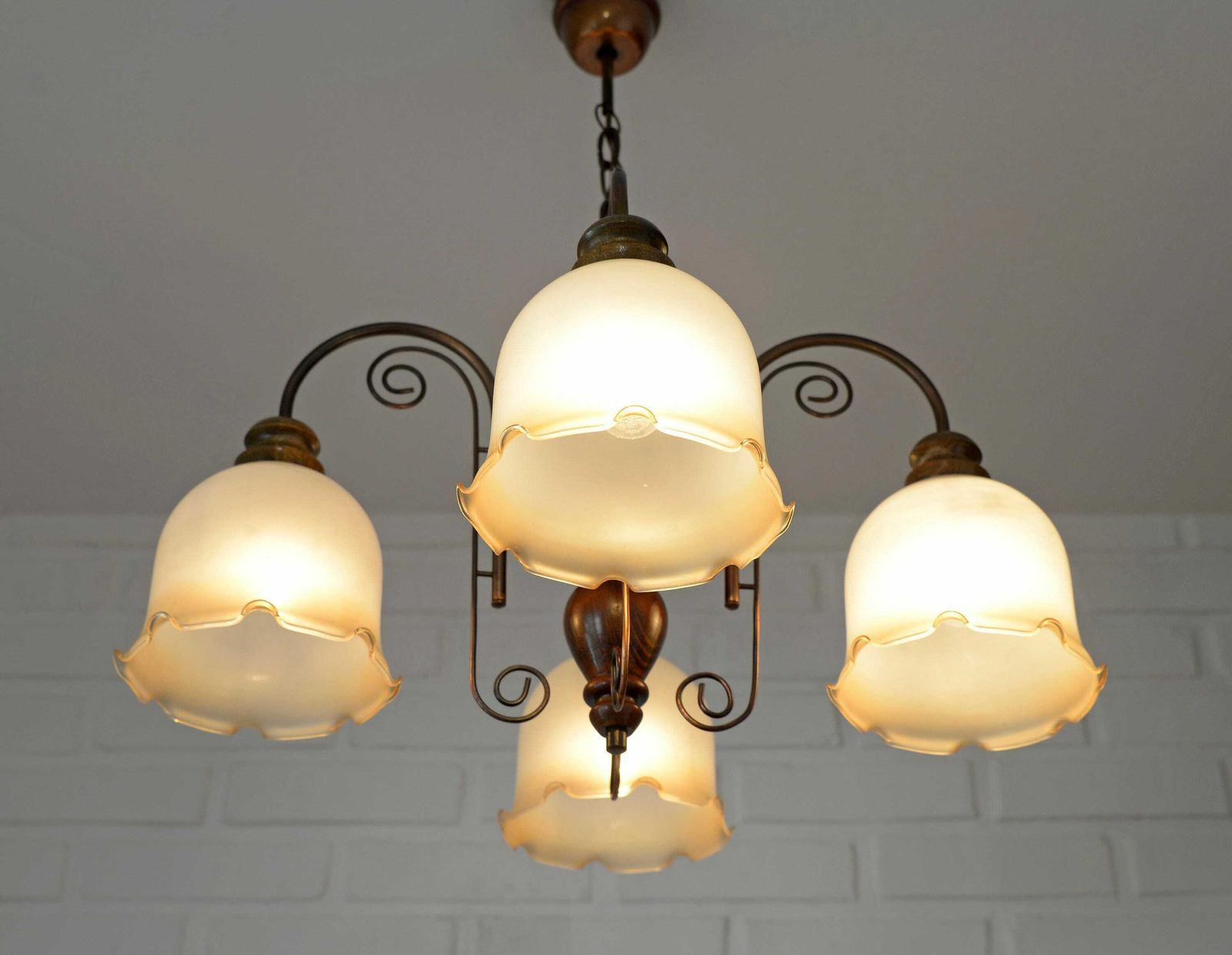 Vintage Pendant Light / Mid Century Rustic Lamp / Wood And Copper / Hanging Lamp / Colonial Chandelier / Yugoslavia 1970's photo furniture