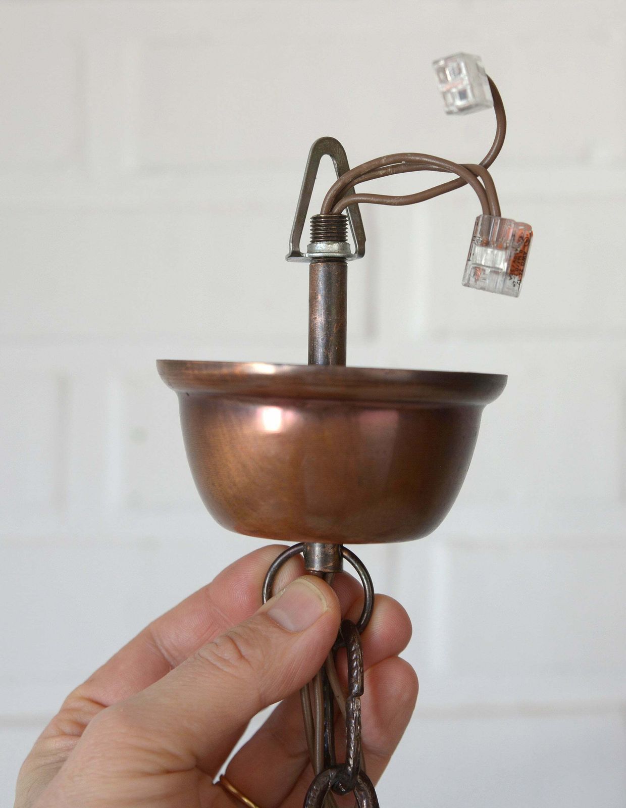 photo for sale Vintage Pendant Light / Mid Century Rustic Lamp / Wood And Copper / Hanging Lamp / Colonial Chandelier / Yugoslavia 1970's