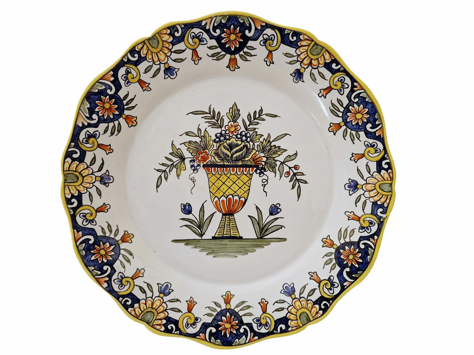 Desvres Faience Hand Painted Plate With Rouen Pattern Flowers By Geo Martel, French Country Kitchen Wall Decor, Vintage Lover Gift