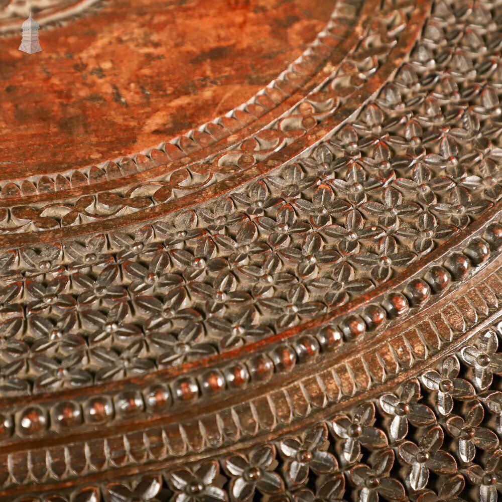 Carved Burmese Side Table, Serpent Base With Pierced Floral Circular Top photo buy