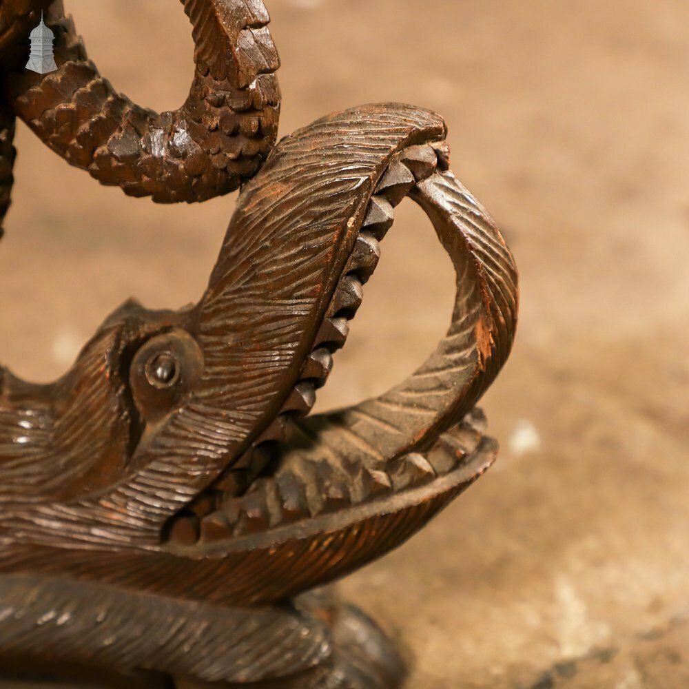 photo vintage Carved Burmese Side Table, Serpent Base With Pierced Floral Circular Top