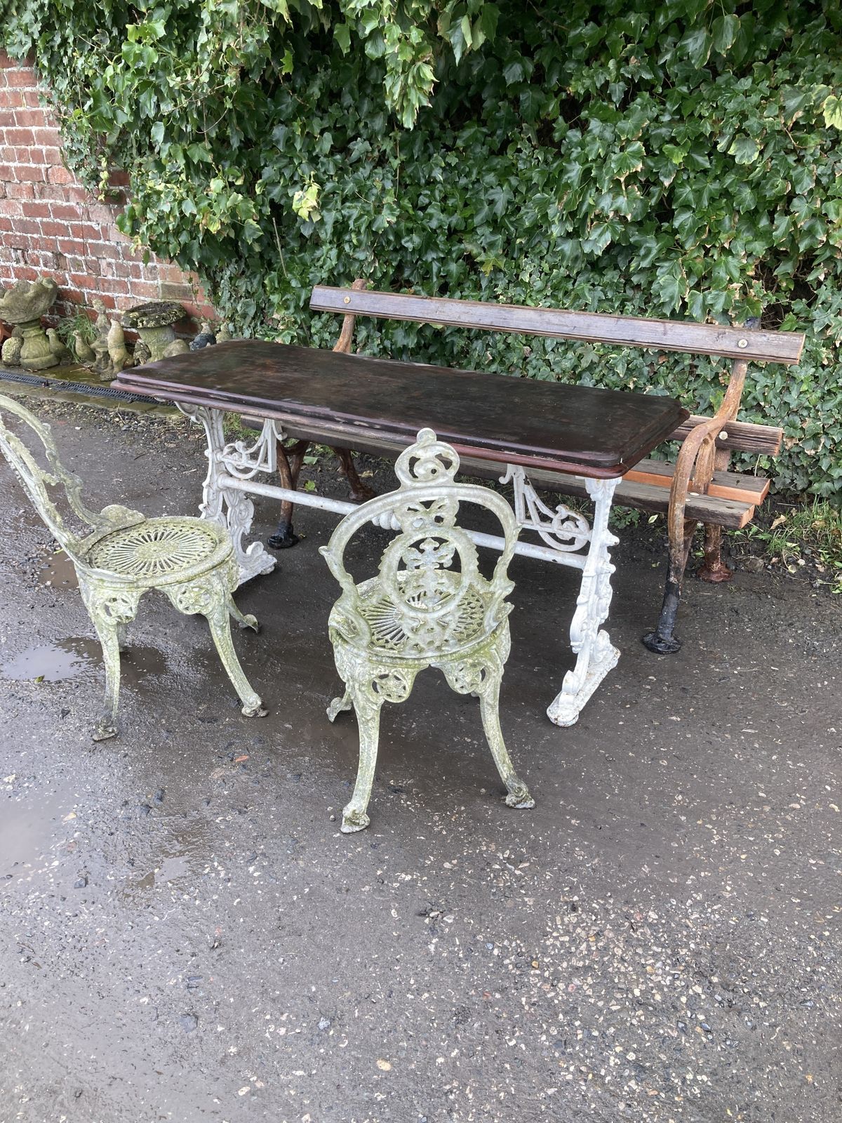 Victorian White Cast Iron Base, Mahogany Top Garden Table photo buy