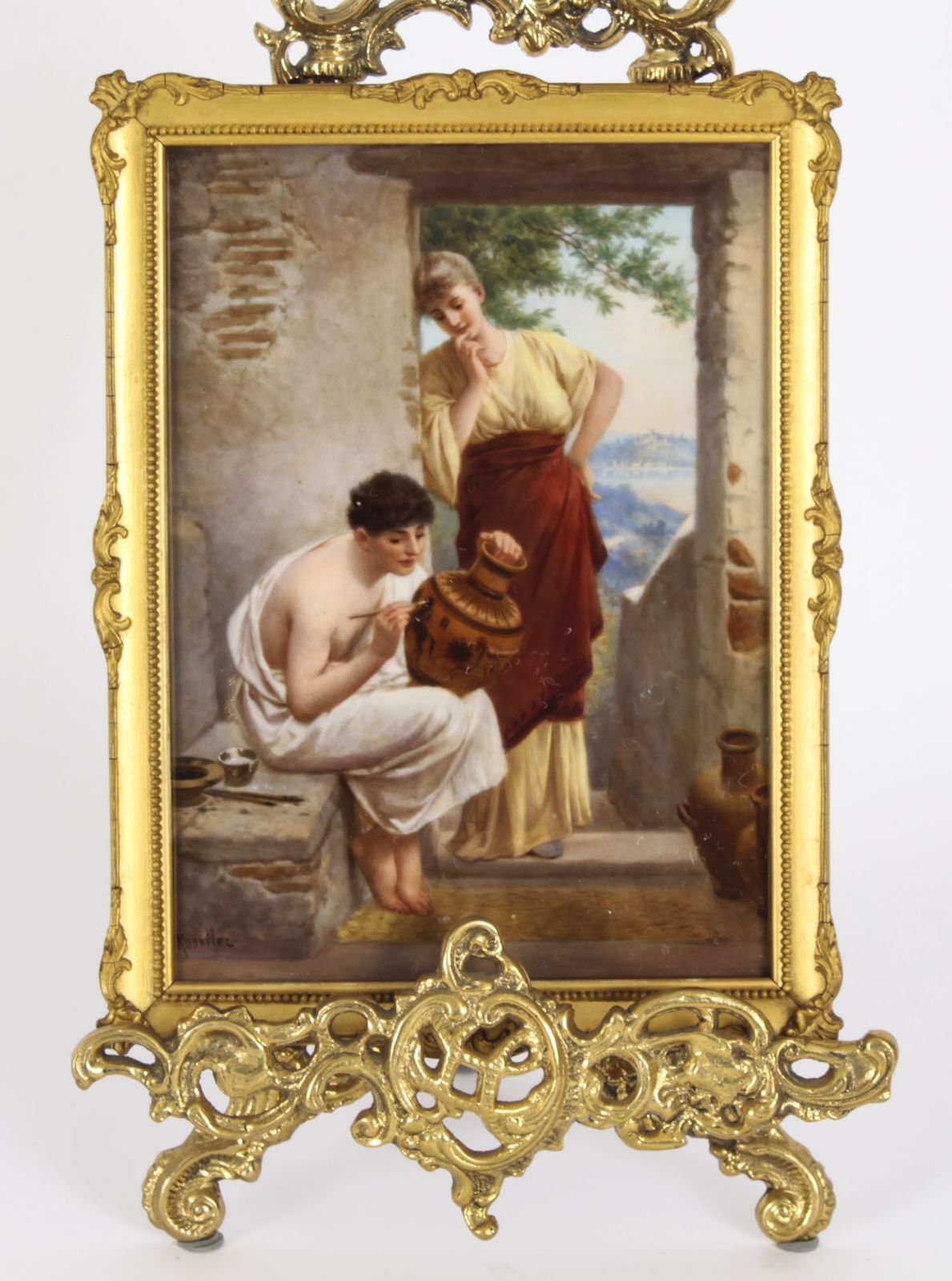 Antique Berlin Kpm Plaque   'Kunst Bringt Gunst On Stand  19th Century photo Art
