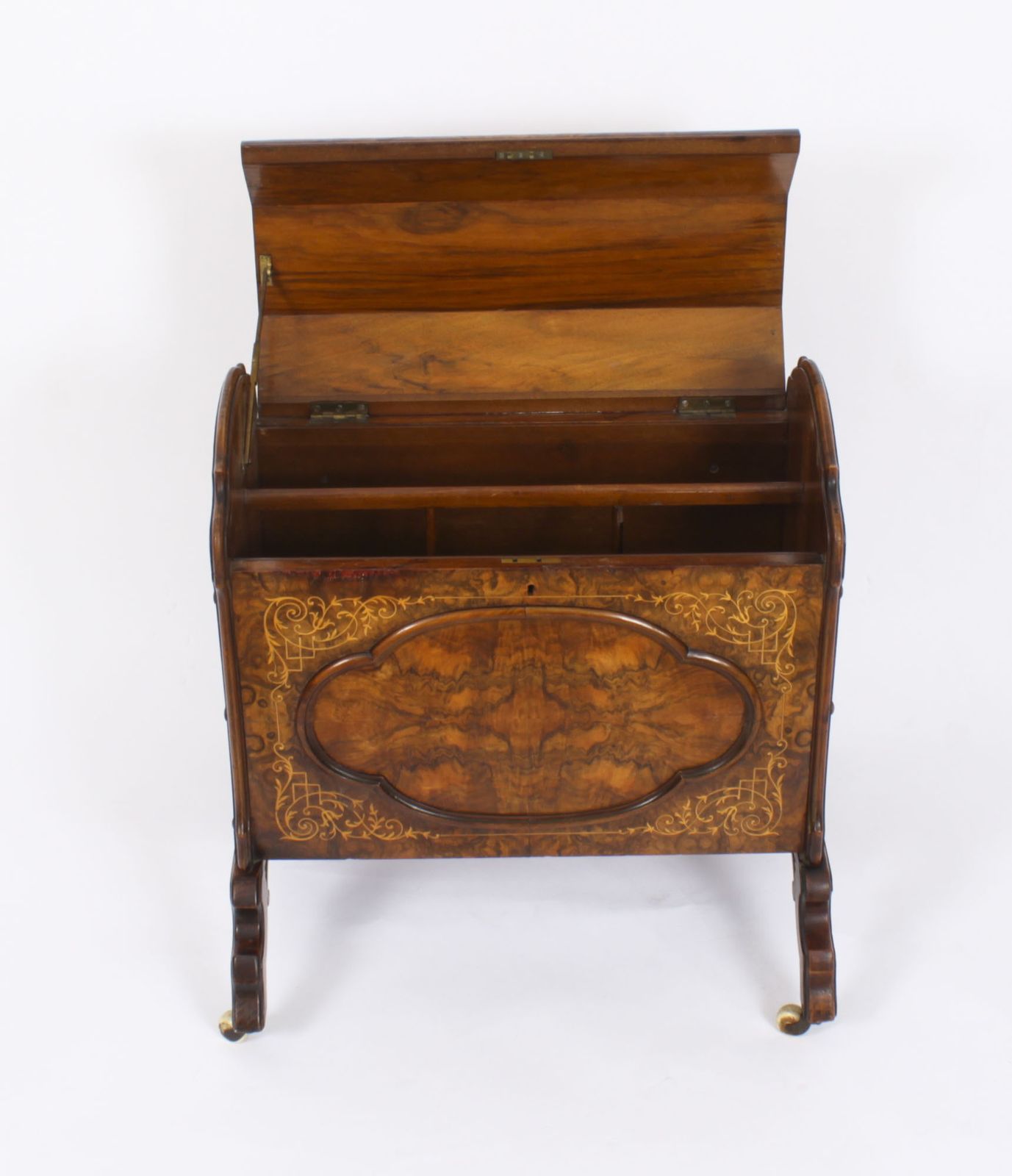 Victorian Burr Walnut & Inlaid Marquetry Canterbury Magazine Rack 19th C photo vintage