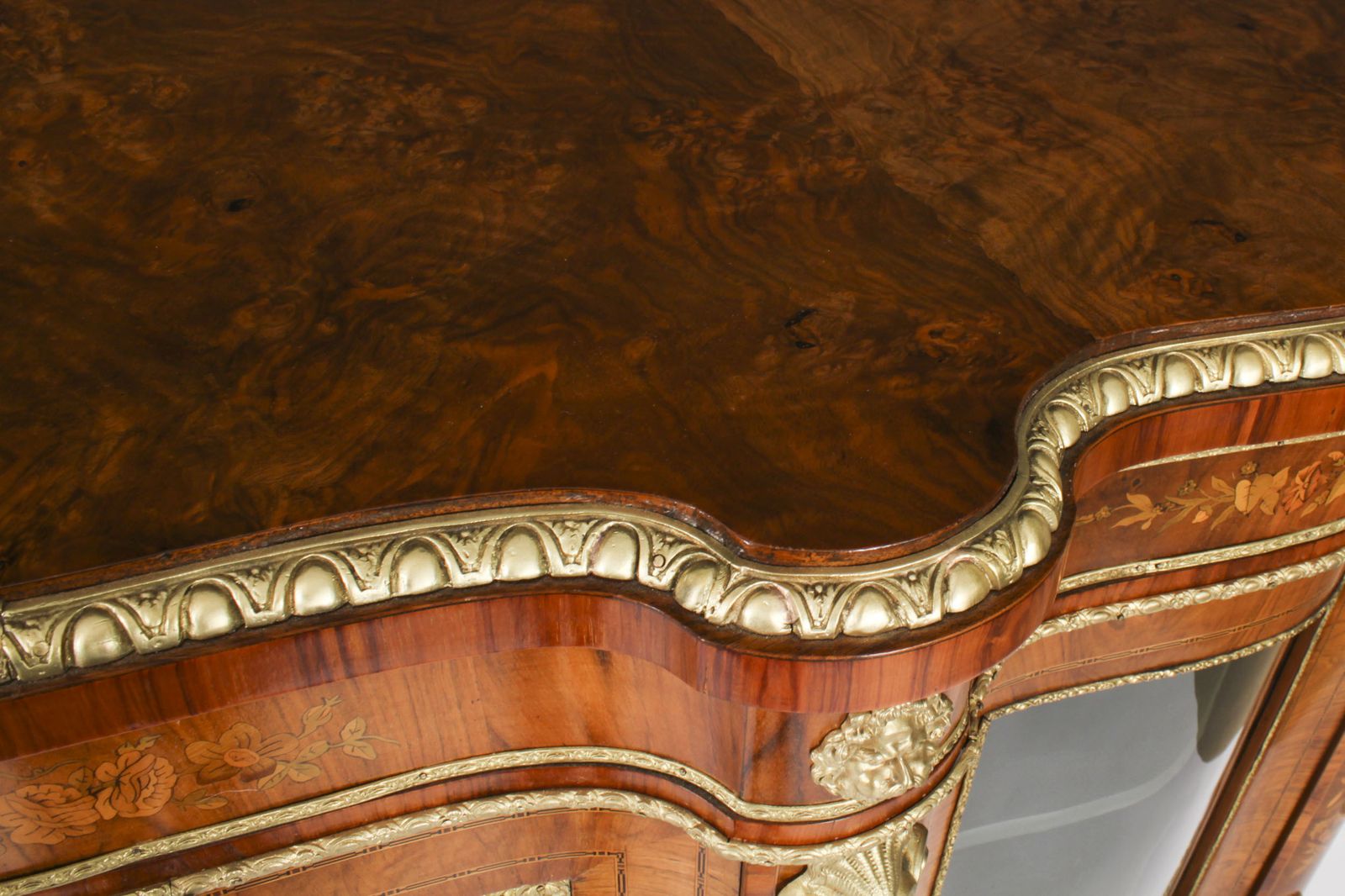 Antique Large Ormolu Mounted Walnut & Marquetry Serpentine Credenza 19th C photo 8750.0