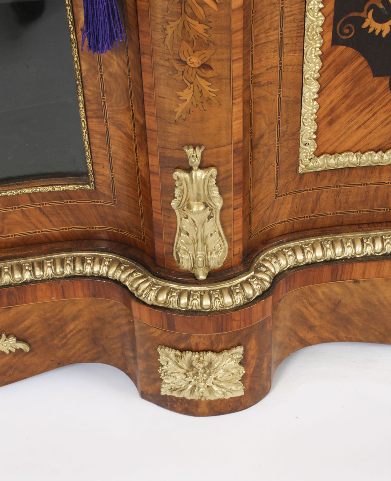 Furniture Antique Large Ormolu Mounted Walnut & Marquetry Serpentine Credenza 19th C photo