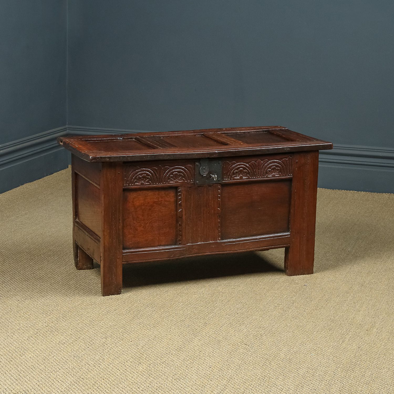 English 18th Century Georgian Oak Joined & Panelled Coffer Chest Blanket Box (Circa 1720) photo furniture