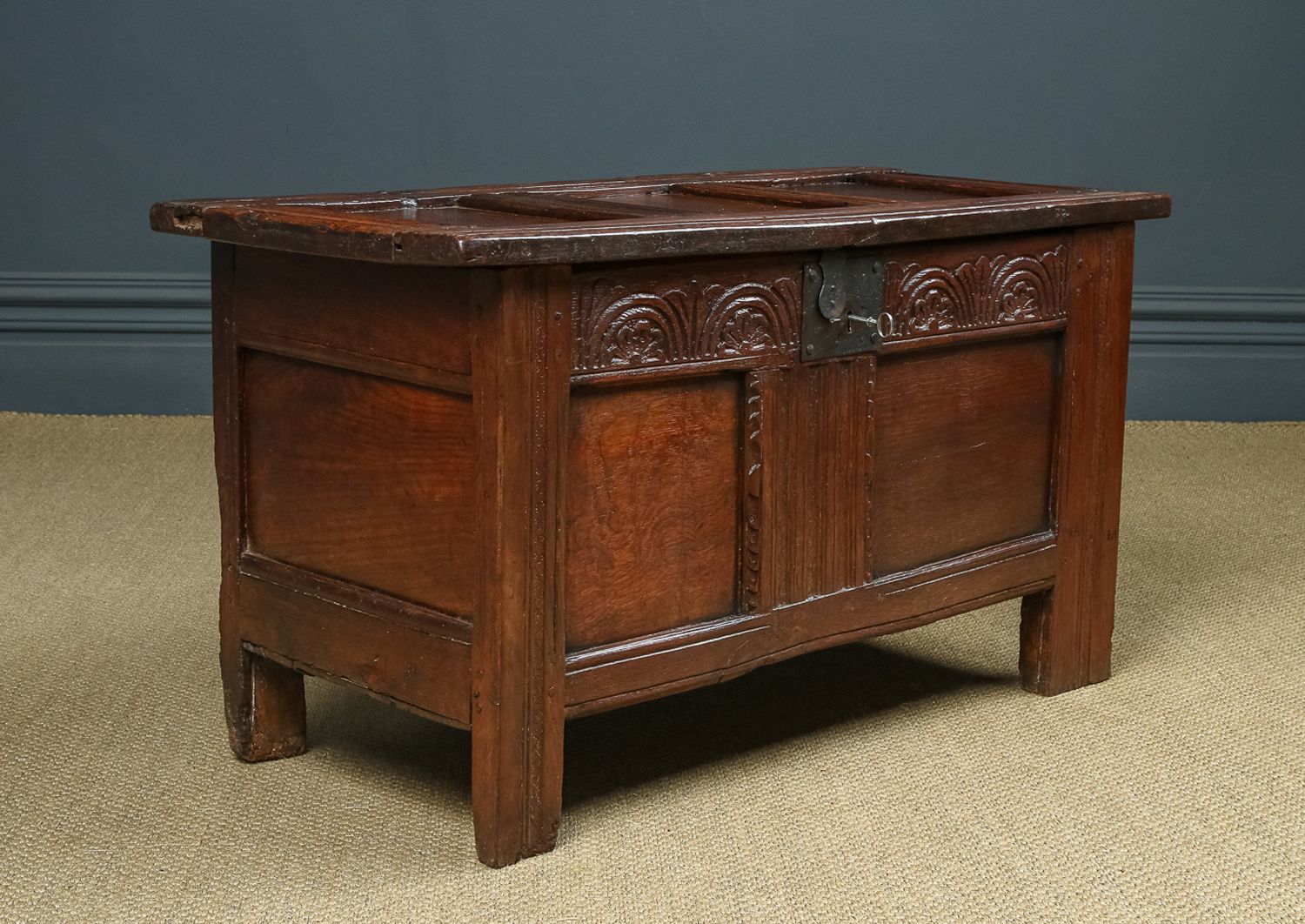 English 18th Century Georgian Oak Joined & Panelled Coffer Chest Blanket Box (Circa 1720) photo 1245.0