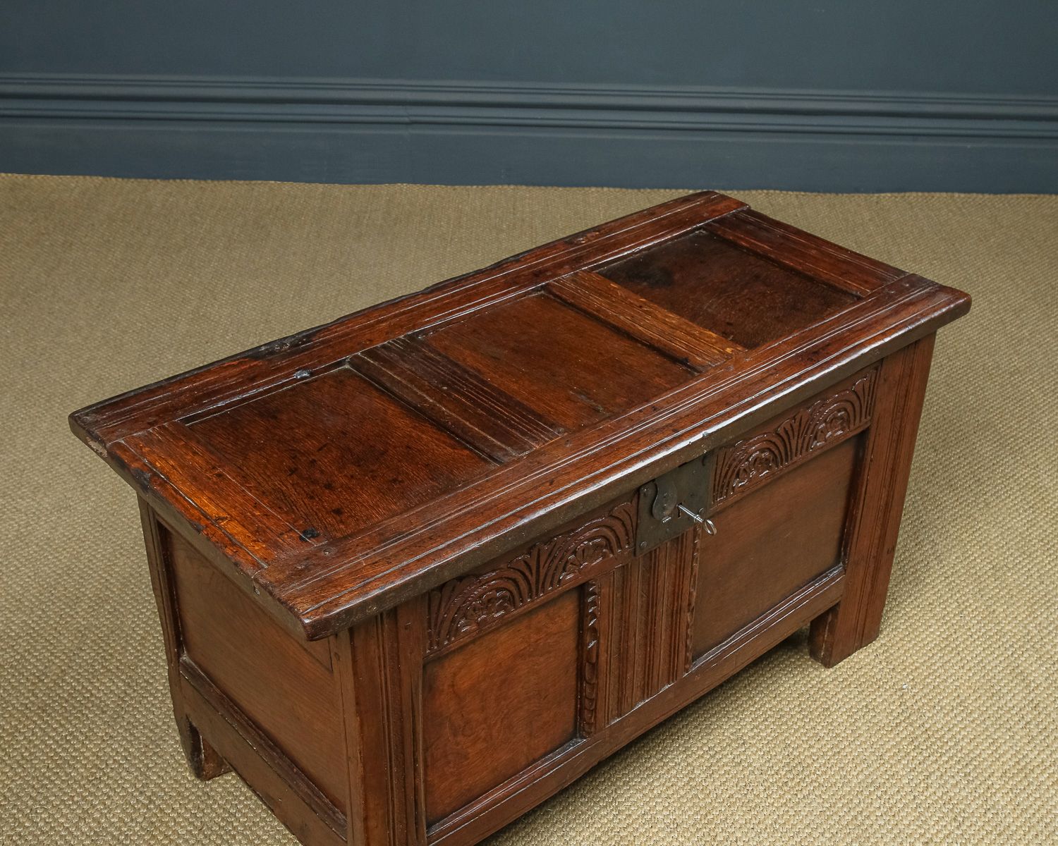 Furniture English 18th Century Georgian Oak Joined & Panelled Coffer Chest Blanket Box (Circa 1720) photo