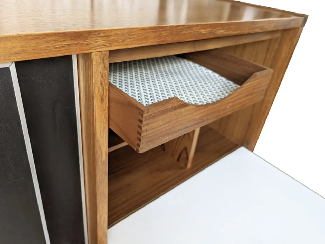 Italian Teakwood & Black Skai 1960s Sideboard By G. Coslin For 3v Arredamenti photo furniture