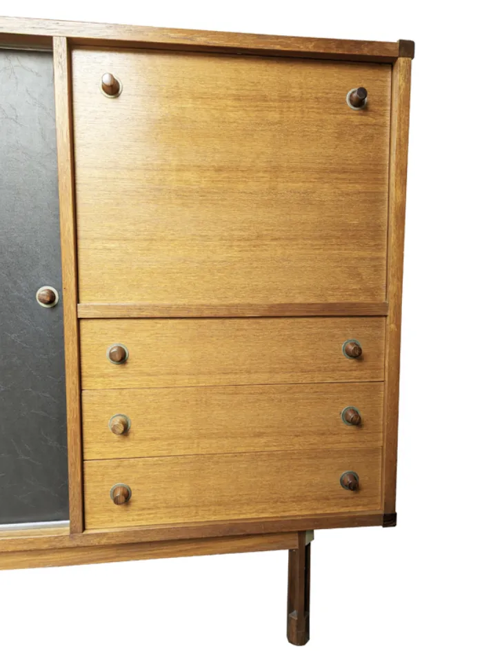 Italian Teakwood & Black Skai 1960s Sideboard By G. Coslin For 3v Arredamenti photo for sale