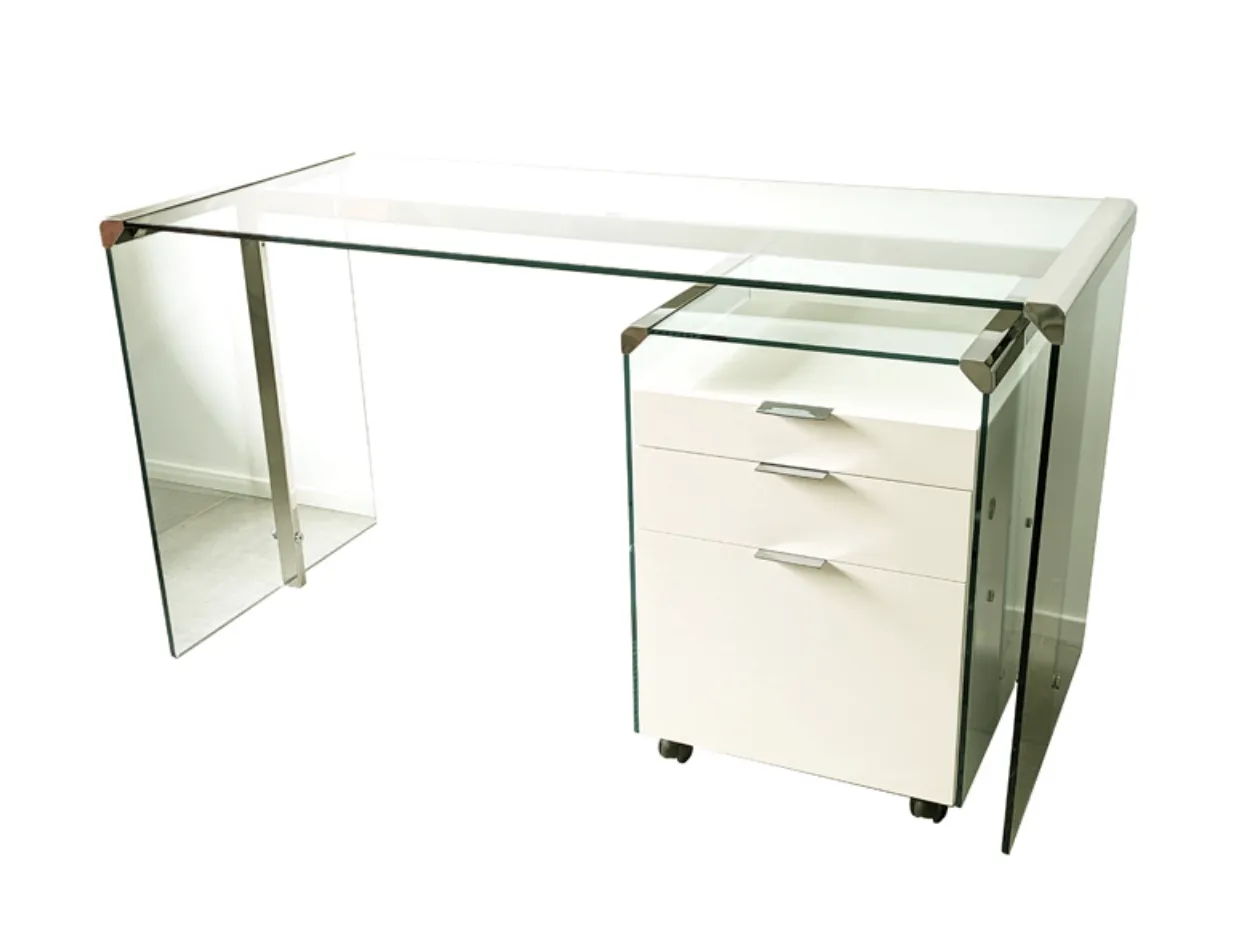 Glass, Painted Wood & Chrome Plated Metal 1990s Desk By Gallotti E Radice
