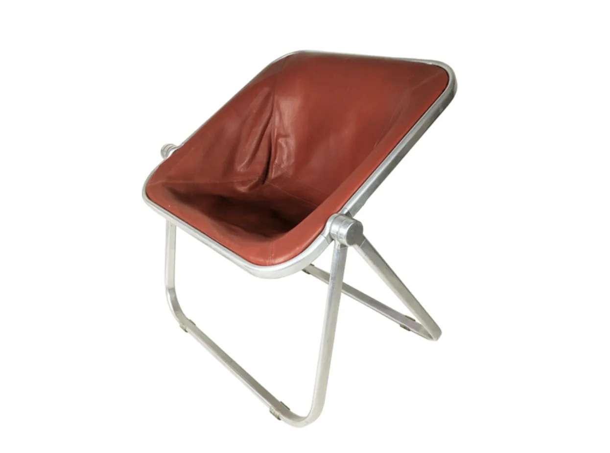 Red Skai & Aluminum Plona Folding Chair By G. Piretti For Anonima Castelli, 1960s