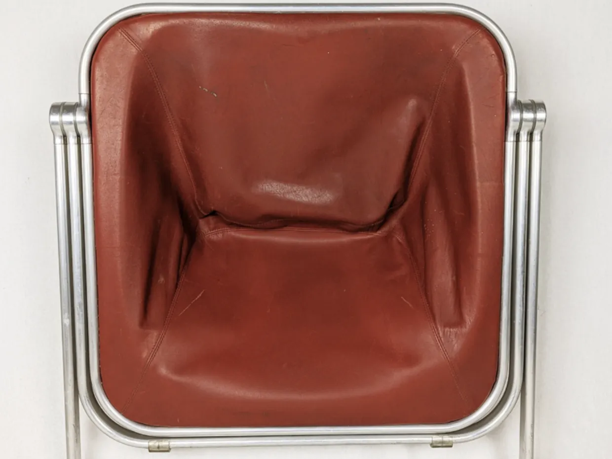 Red Skai & Aluminum Plona Folding Chair By G. Piretti For Anonima Castelli, 1960s photo for sale