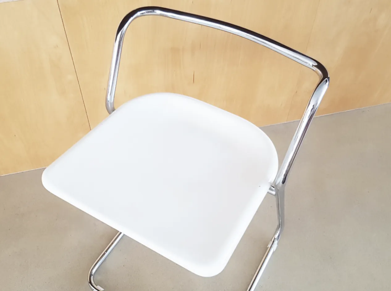 White Plastic And Chrome Plated Metal Stools By C. Salocchi For Alberti, 1970s, Set Of 2 photo buy