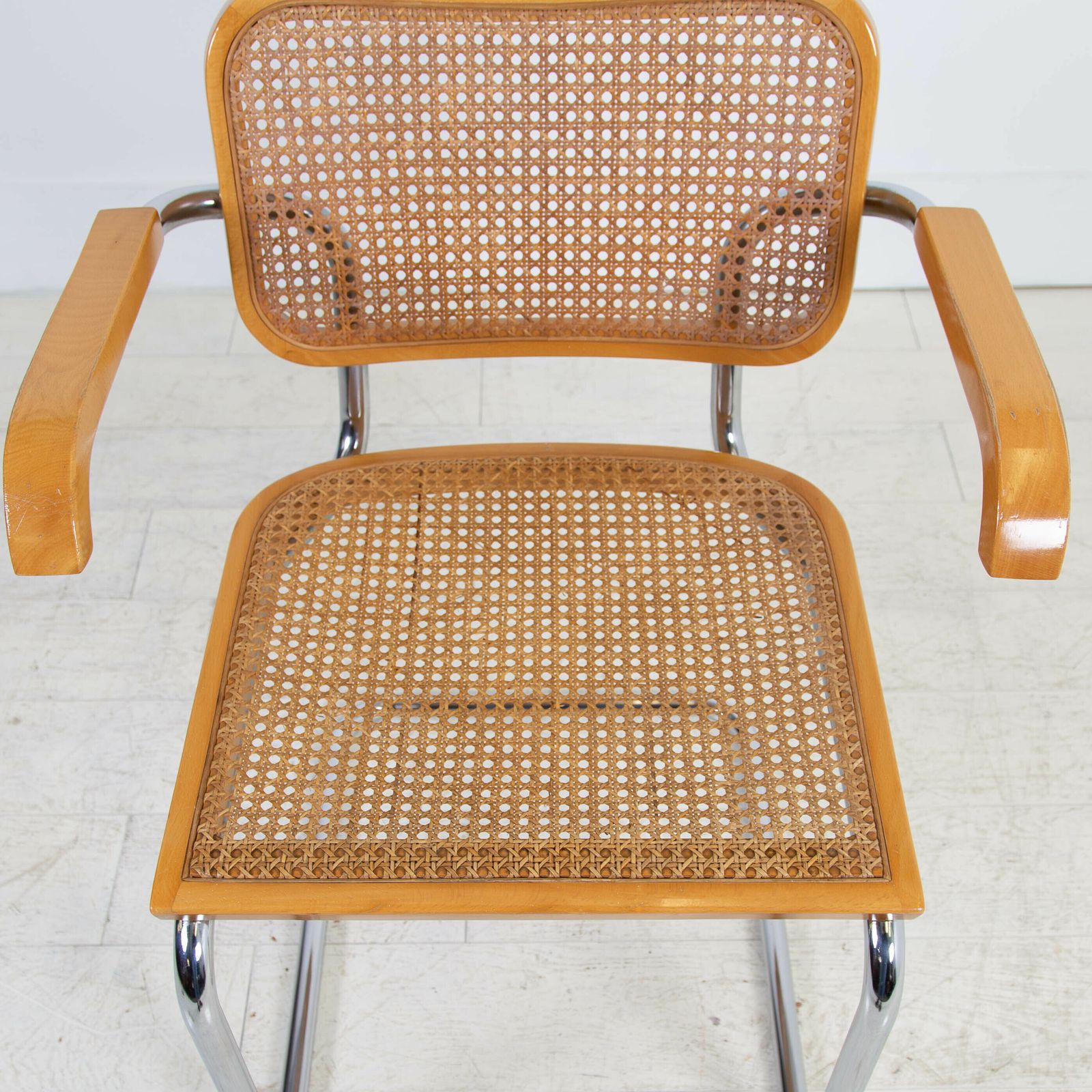 Marcel Breuer Style Cane And Chrome Armchair By Cidue C1970 photo buy