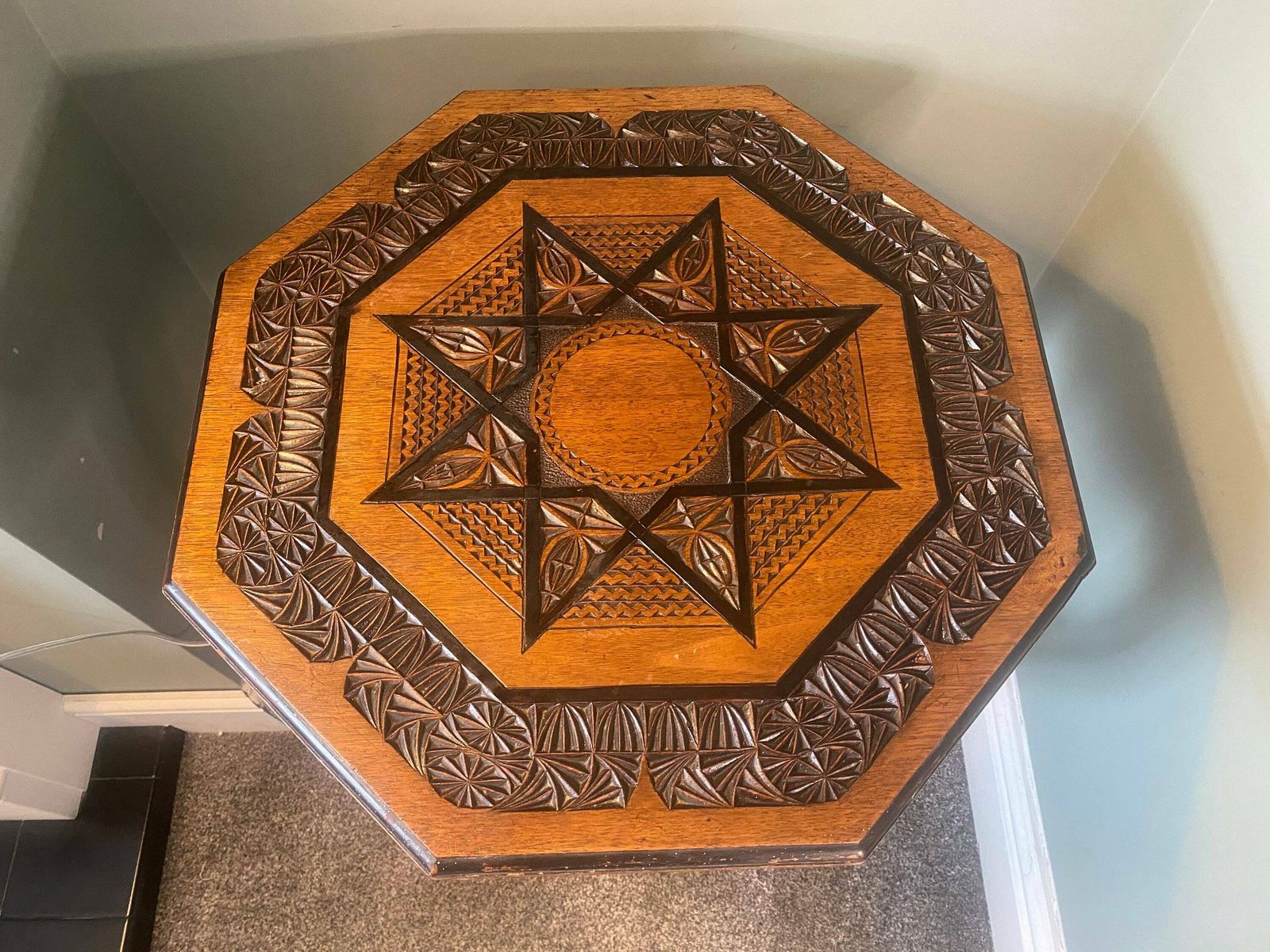 Antique Victorian Hexagonal Side Table With Carved Details Vintage Console Table