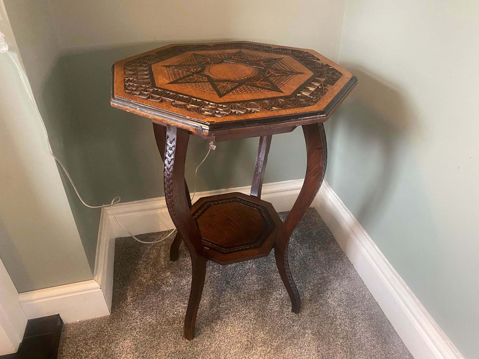 Antique Victorian Hexagonal Side Table With Carved Details Vintage Console Table photo buy