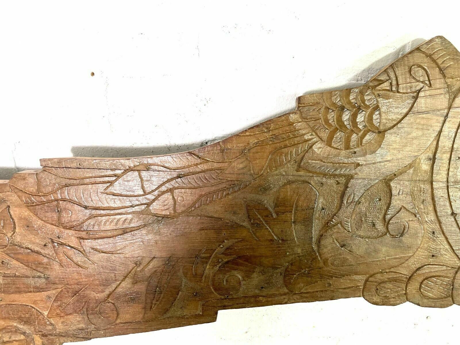 Vintage Antique Indian Hand Carved Solid Wood Floral Sign Plaque Bed Head Board photo 175.0