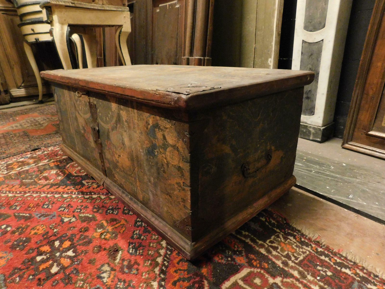 Old Opening Chest, Lacquered And Painted On Larch Wood, Italy photo buy