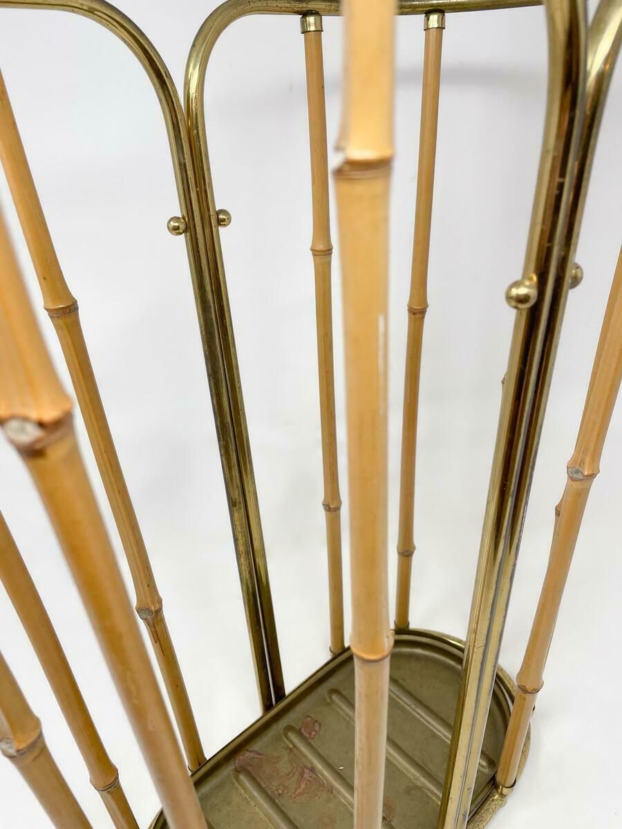 Mid Century Moder Bamboo And Brass Umbrella Stand, 1950s photo for sale