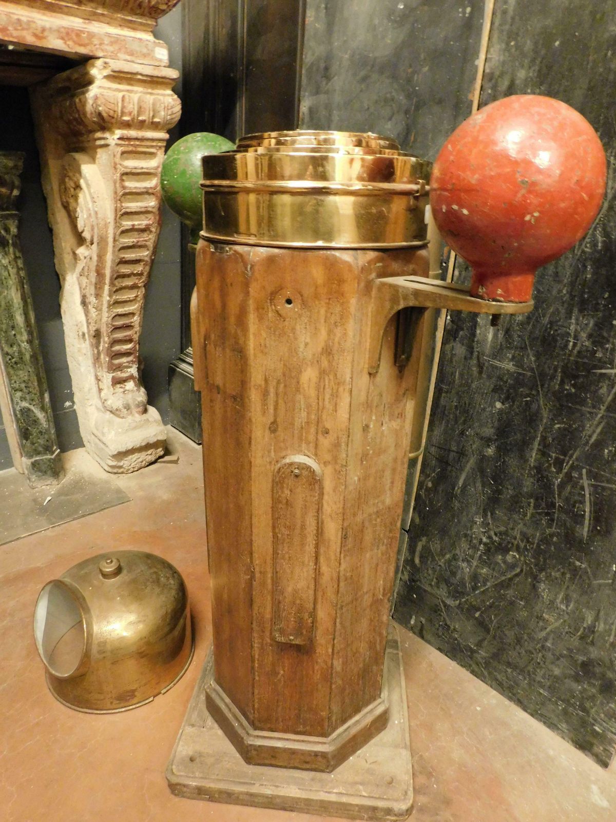 Vintage Wooden And Brass Ship's Compass With Side Weights, Italy photo 4177.0