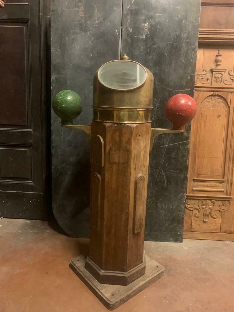 Vintage Wooden And Brass Ship's Compass With Side Weights, Italy photo buy