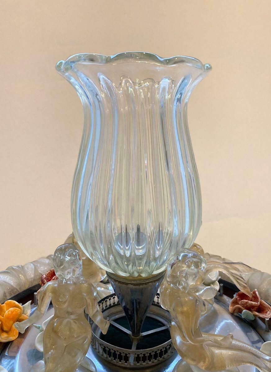 photo for sale Murano Glass Fountain With A Central Vase Encircled By 4 Mermaids, 1950s