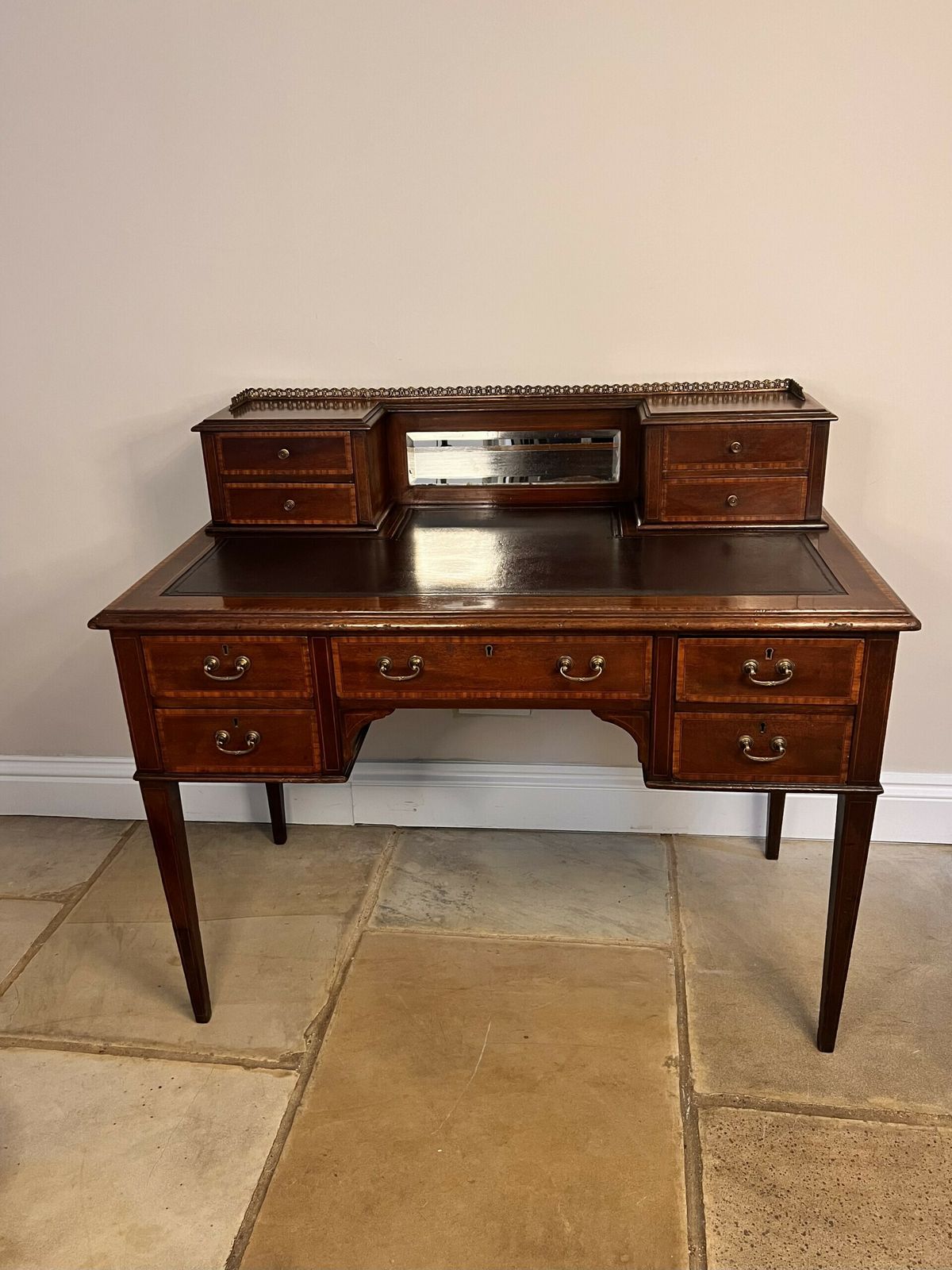 Edwardian Quality Mahogany Inlaid Writing Desk photo vintage