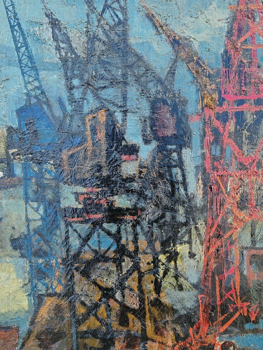 Robert Lepine (1929   2017) Port Of Marseille Oil On Canvas photo for sale