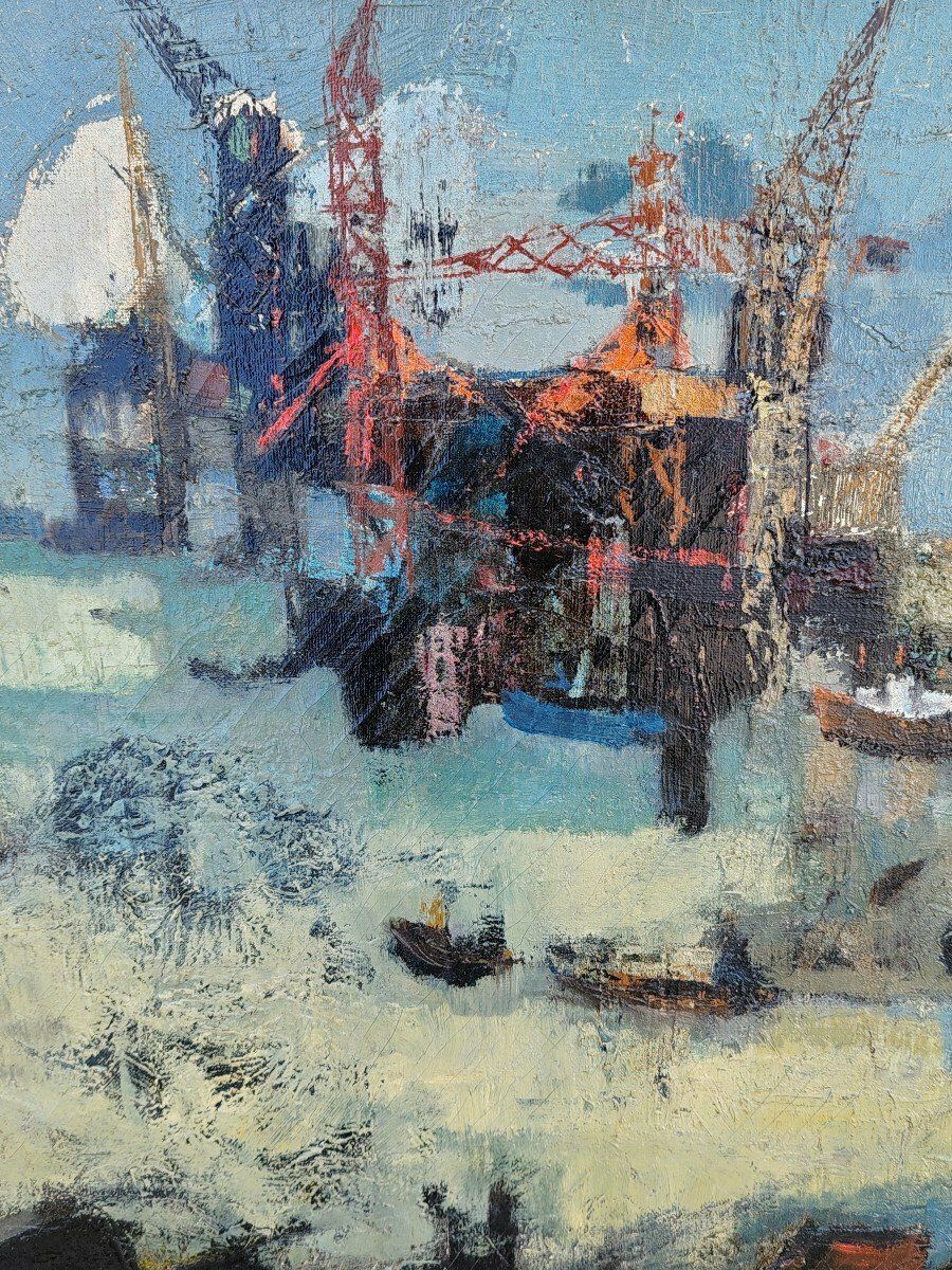 Robert Lepine (1929   2017) Port Of Marseille Oil On Canvas photo Art