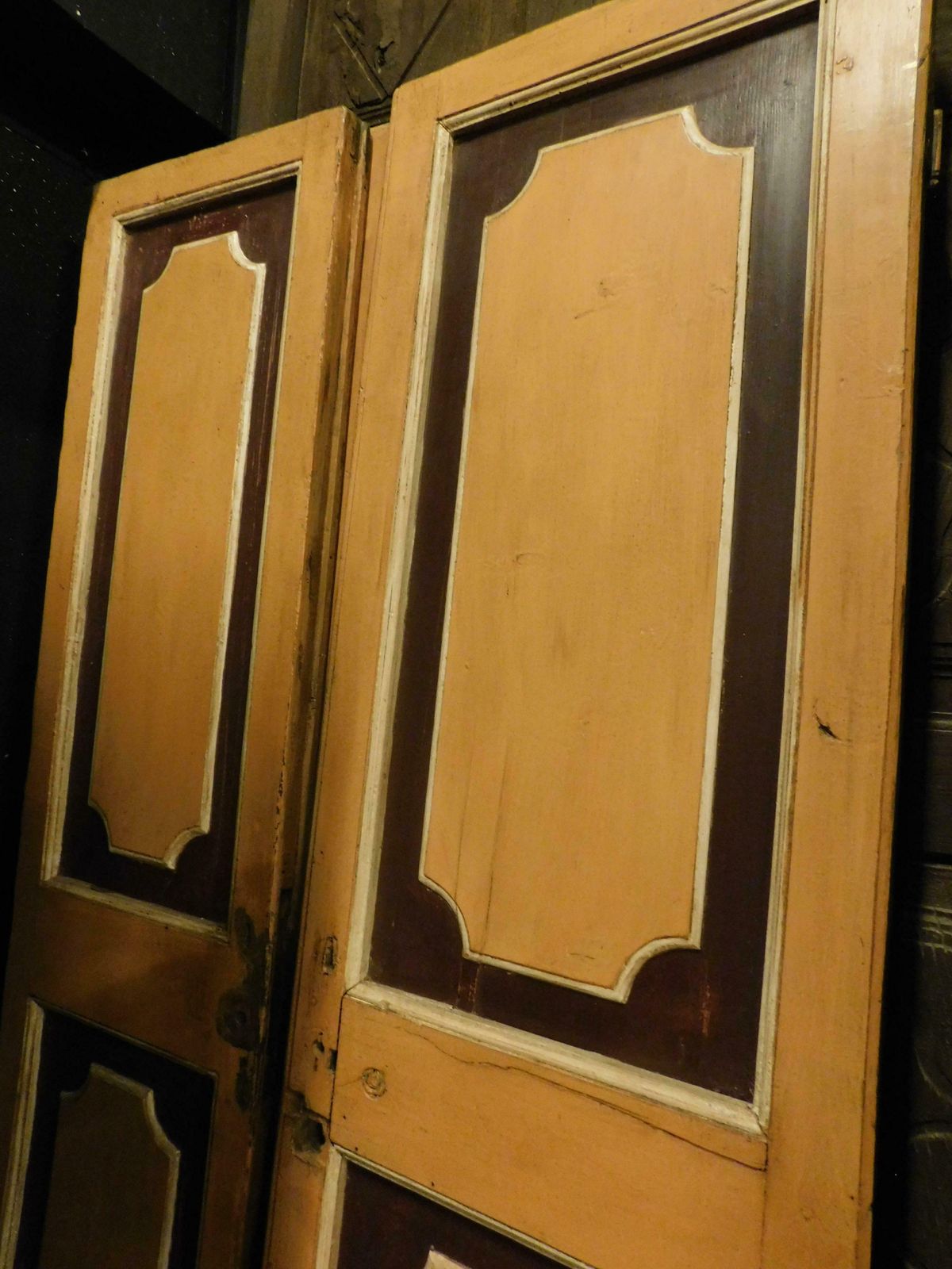 N.3 Double Wing Lacquered Old Doors, Painted And Panels In Relief, Italy photo 3046.0