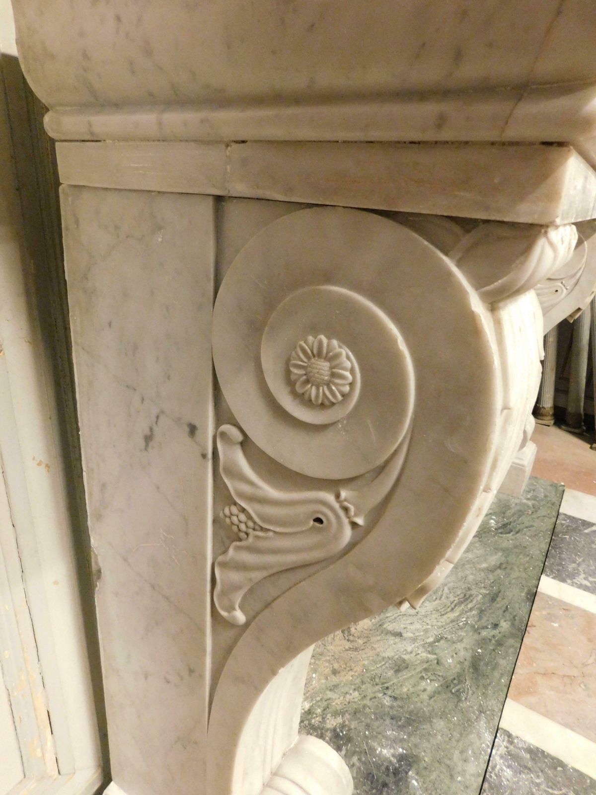 Old White Carrara Marble Mantle Fireplace With Sculpted Legs, France photo Home Fixtures