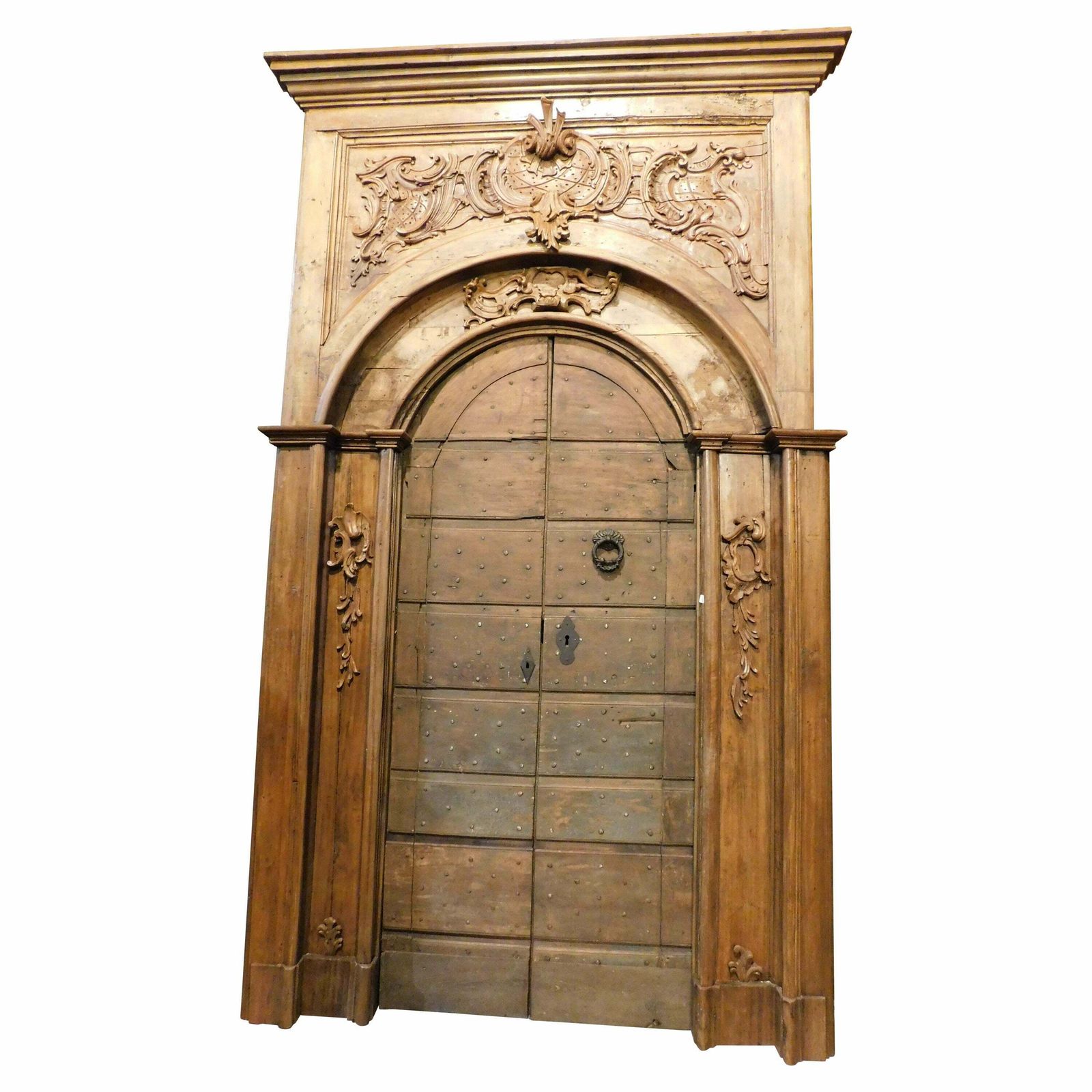 Old Door In Poplar With Nails, Rustic And Curtained, Italy