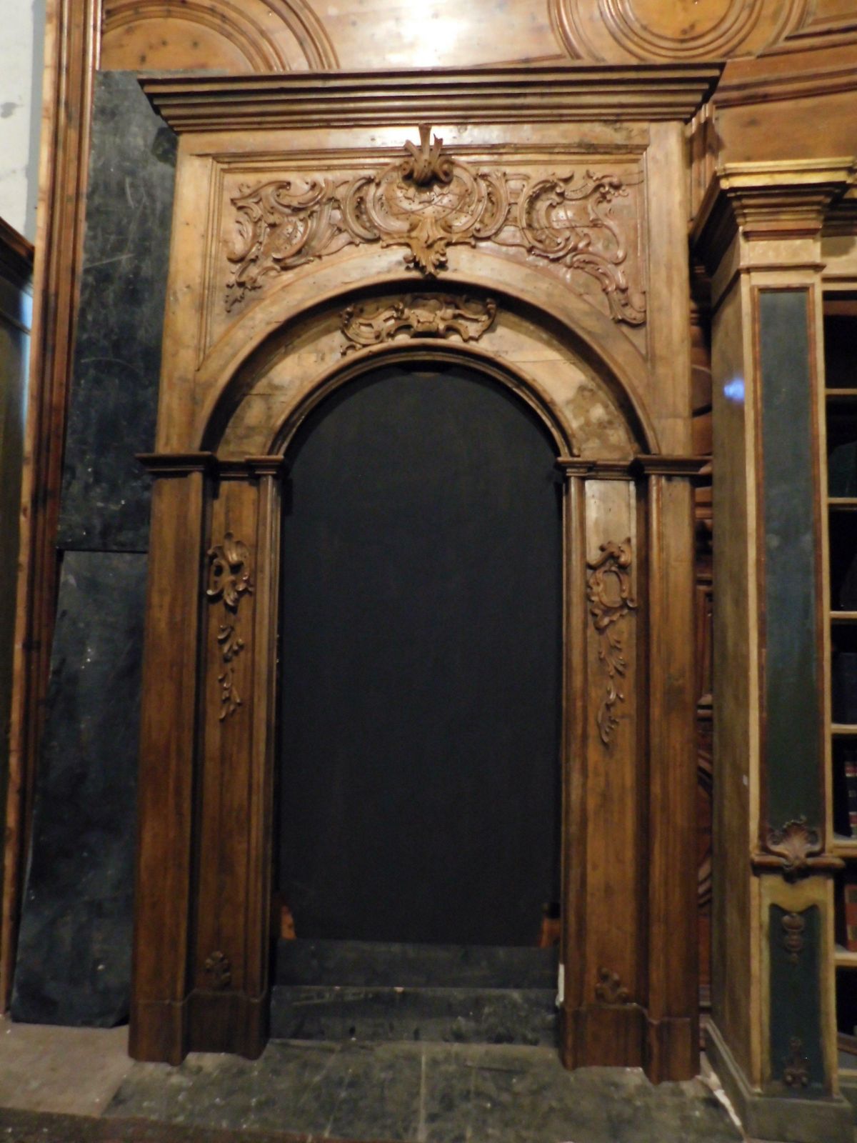 Huge Amazing Richly Carved Wooden Portal Frame, Italy photo vintage