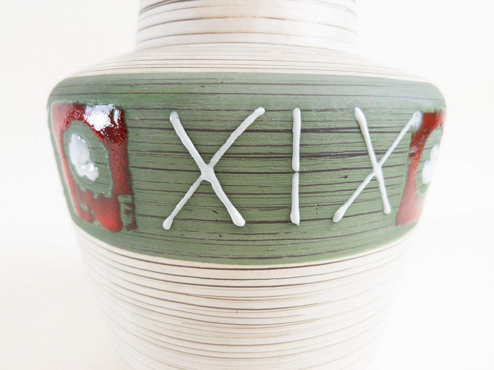 West German Pottery Vase   Carstens Tönnieshof Ceramic Vase   Cream, Brown, Red And Green Vase photo 54.0