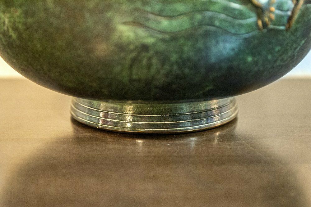 Oxidian Brass Vase With Mermaid Decoration, Italy, 1940s photo vinterior