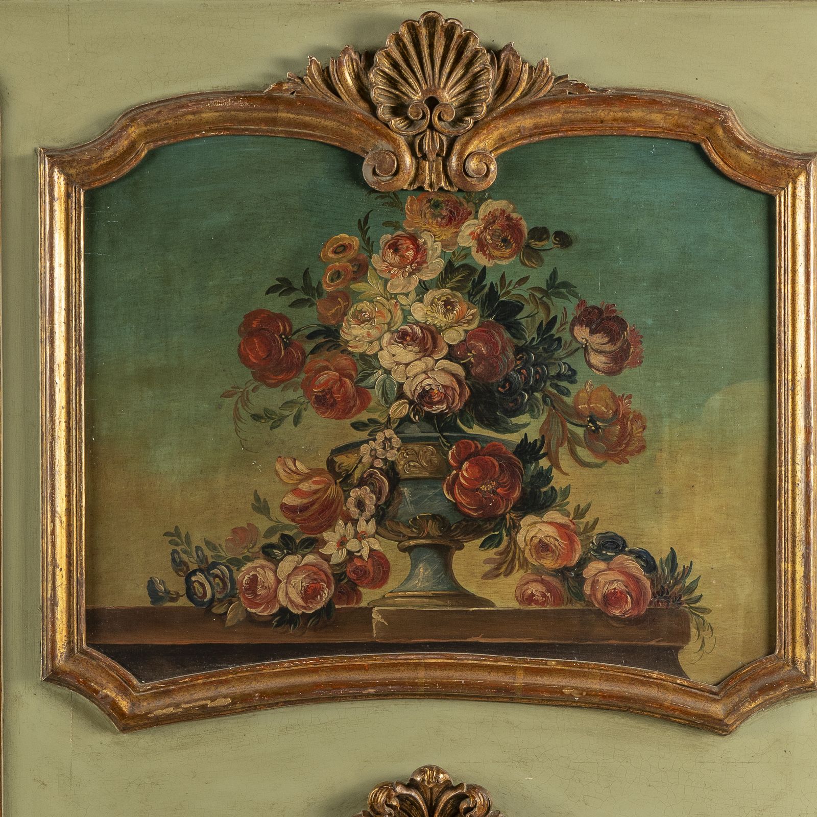 Large 19th Century French Painted And Gilt Trumeau Overmantle Mirror photo for sale