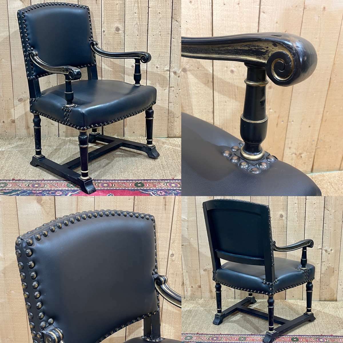 English Armchair From The 1950s In Blackened Wood